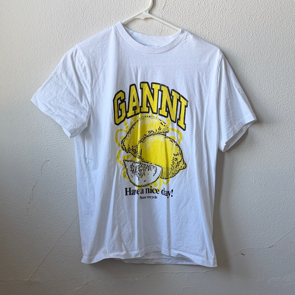 Ganni White Tee with Yellow Graphic